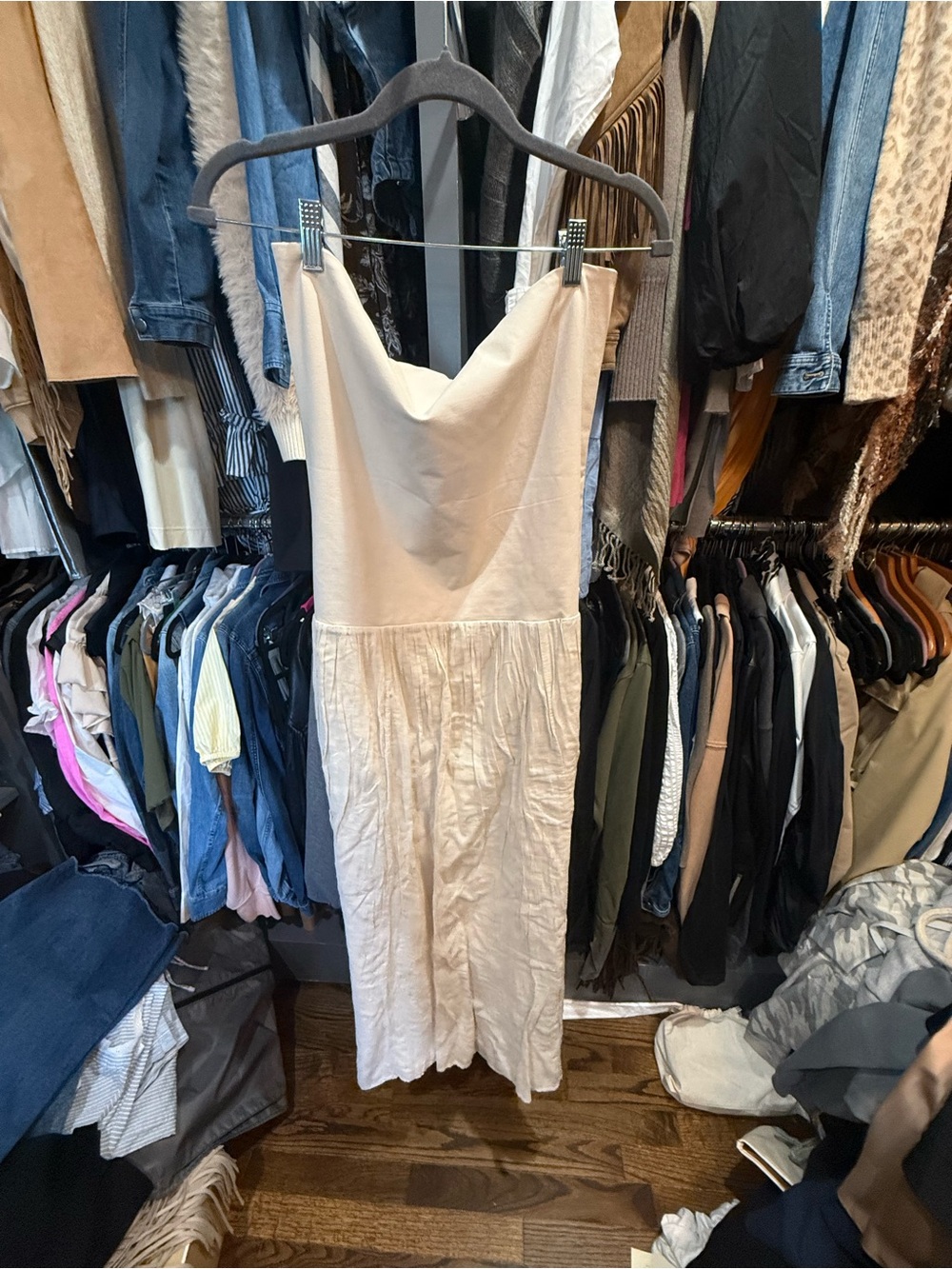 LOFT Strapless Cream Midi Dress